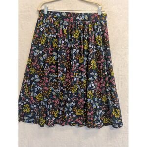 Leota Womens XL Floral Print Midi Skirt‎ Gathered Waist Navy Blue